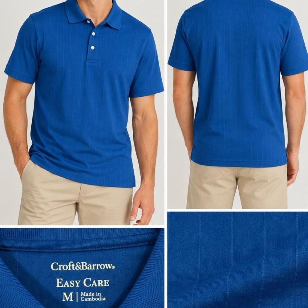 Croft & Barrow Polo Shirt Mens M Blue Old Money Preppy Easy Care Striped